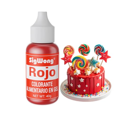 Colorante Alimentario Gel, 40g Colorante Alimentario Reposteria Altamente Concentrado para Fondant Colores, Colorante Alimenticio para Fondant Colores, Macarrones, Cupcakes, Slimo-Rojo