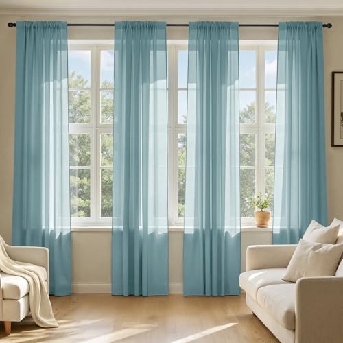 MIULEE Dusty Blue Sheer Curtains 84 Inches Long, 4 Panels