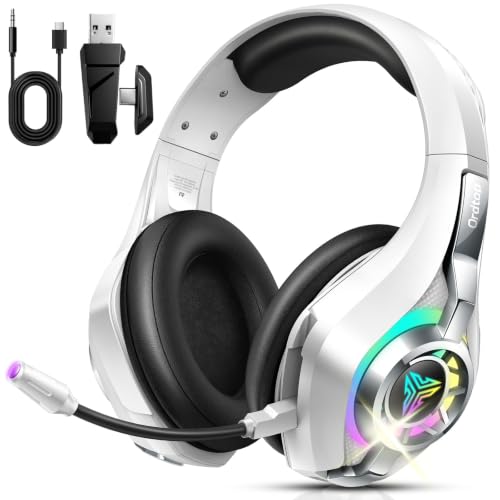 Image of Ordtop 2.4GHz Wireless Gaming Headsets for PS5 /PS4 /Switch, 2026 RGB Noise Cancelling Over-Ear Headphones with 7.1 Surround Sound, 40mm Drivers, 276g Ultraligero, Memory Foam, 45H Gaming Headphones