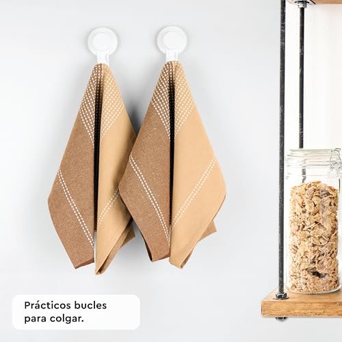 Encasa Juego de Toallas de Cocina de Algodón - Paños de Té y Trapos de Cocina Súper Absorbentes de 70x45 cm para Lavar, Secar Platos y Limpiar - Ultra Suaves y Duraderos - Paquete de 4 - Beige - imagen 6