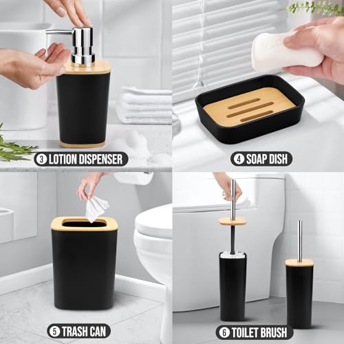 image for Hommtina Bamboo Bathroom Accessory Set, 6 Pcs Bathroom Essential Inclu