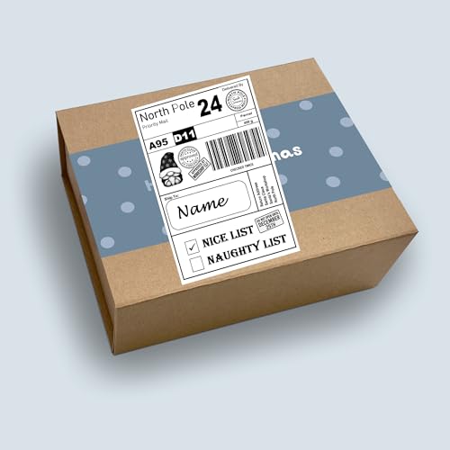 Personalised Santa Shipping Label Stickers | North Pole Express Mail Design | Naughty or Nice List Xmas Gift Tags | Custom Name Label for Xmas Presents & Festive Packaging 6 x 4 Inch - 12 Pack