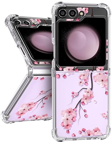 Plakill for Samsung Galaxy Z Flip 5 Case, Cute Blossom Pattern Protective Designer Clear Soft TPU Bumper Shockproof Phone Cases for Galaxy Z Flip 5 for Women Girls, 6.7