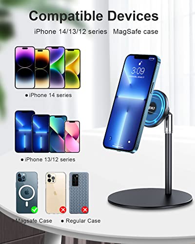 Ewa Magnetic Phone Stand, 360°Rotation Adjustable Cell Phone Stand For Desk/Nightstand/Office, Hands-Free Metal Magnetic Phone Holder Stand, Compatible With Iphone 14/13/12 Series/Magsafe Case, Black #TOP3