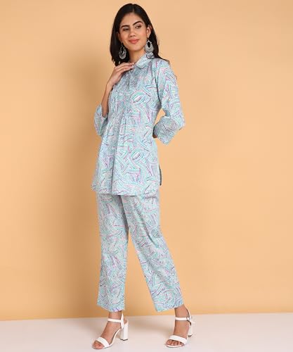 Image of BLOCKS OF INDIA Coords Set in Pure Cotton Pintucks Hand Block Print
