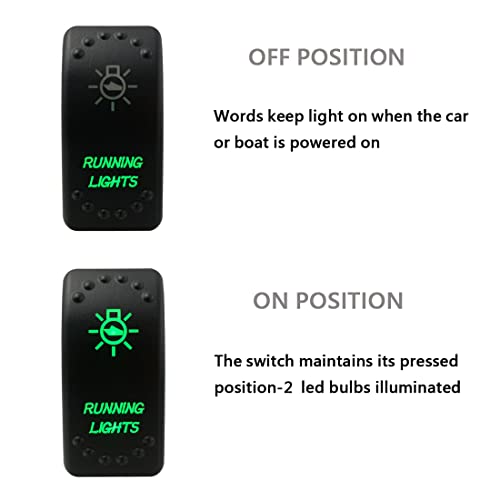 Image of Green Backlit Rocker Switch 5 Pin ON-Off Laser Etched Button Switch with Wires for Car Marine Boat UTV 20A /12V 10A /24V (Running Lights)
