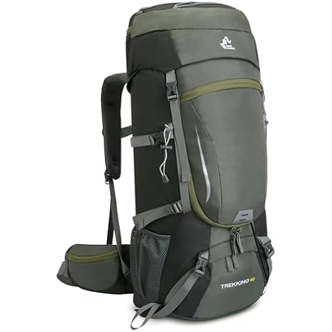 Bseash 60L Waterproof Hiking Camping Backpack with Rain Cover, Lightweight Outdoor Sport Travel Daypack for Climbing Touring (Green) Cover
