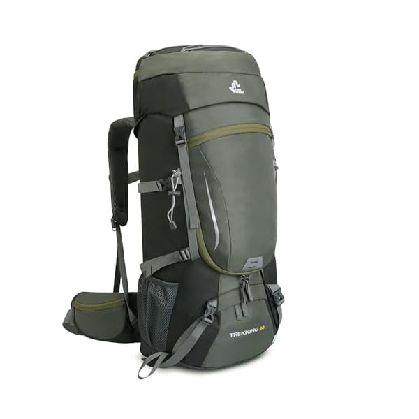 Bseash 60L Waterproof Hiking Camping Backpack with Rain Cover, Lightweight Outdoor Sport Travel Daypack for Climbing Touring (Green)