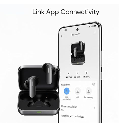 Image of Original Earbuds for Realme Buds Air 7, 52dB ANC Wireless Bluetooth Earbuds with ENC Quad Mic, Deep Bass Sound & 52H Playback for Music and Calls [Grey]