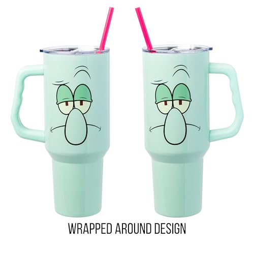 Image of Silver Buffalo SpongeBob SquarePants Stainless Steel Tumbler with Handle Featuring Squidward, Fits in Standard Cup Holder, 40 Ounces (Pack of 11)