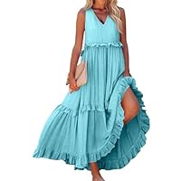Vestido Invitada Boda Fiesta Elegantes Fiesta Ropa Mujer Verano 2025 Vestido Boho Sin Mangas Invitada Boda Ceremonia Ropa Elegante Novia Playero Dresses for Women(Azul Claro,S)