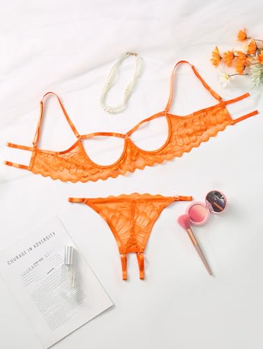 Image of Lilosy Sexy Underwire Floral Lace Sheer Lingerie Set for Women See Through Bra and Panty 2 Piece