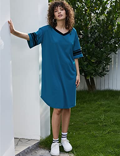 Ekouaer Women's Nightgown Cotton Sleep Shirt V Neck Short Sleeve Loose Comfy Pajama Sleepwear,A_Blue,Medium #TOP2