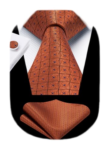 Image of HISDERN Mens Tie Set Classic Woven Ties and Pocket Square Cufflinks Set Formal Business Wedding Neckties Handkerchief