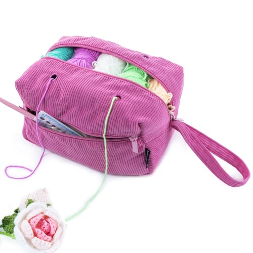 MYBAGZING Small Crochet Bag Organizer - Corduroy Yarn Bag - Yarn Holder for Crocheting - Crochet Storage Bag for Crochet Hooks, Crochet Accessories, Knitting Bag for Crochet Lovers, Mother's Day Gift