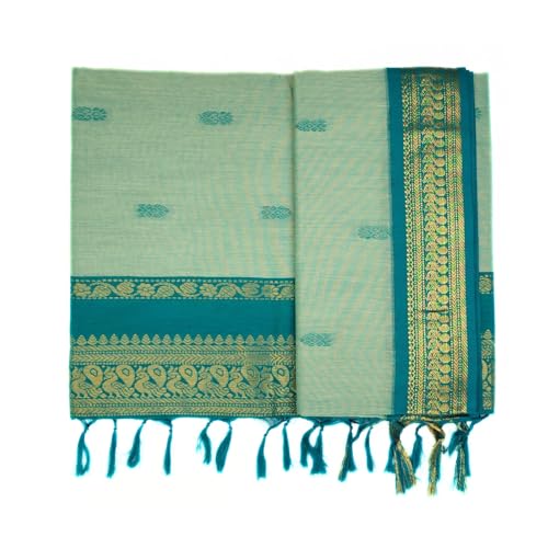 Image of Pure Kalyani Cotton Saree | Zari Border & Blouse Piece - Lata Gadwal Design | Traditional Saree