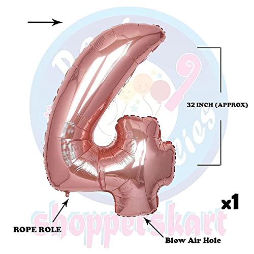 Image of Rosegold 32 Inches 4 Numbers Shape Large Big Foil Helium Balloons For Party Decorations In Happy Birthday Anniversary Office Items Materials Set Pack, 1 Piece