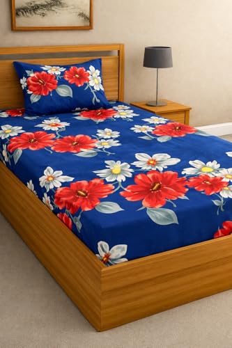 Image of DECORUM Glace Cotton Single Bedsheet with 1 Pillow Cover | Soft, Durable, Lightweight & Skin-Friendly Fabric| Suitable for Single /Diwan Bed Size