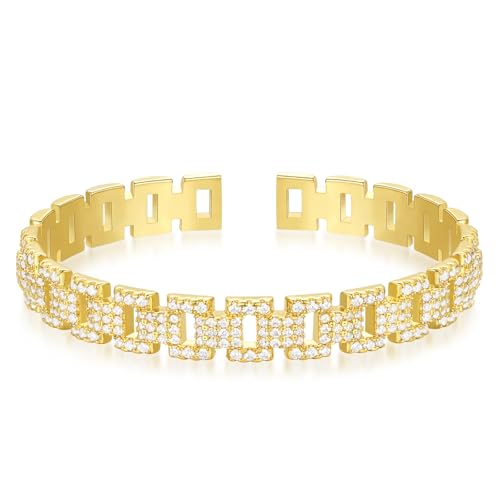 KELORIS PATH Gold Cuff Bracelets for Women, 14k Gold Plated Open Twisted Adjustable CZ Cuff Bangles Dainty Jewelry Gifts