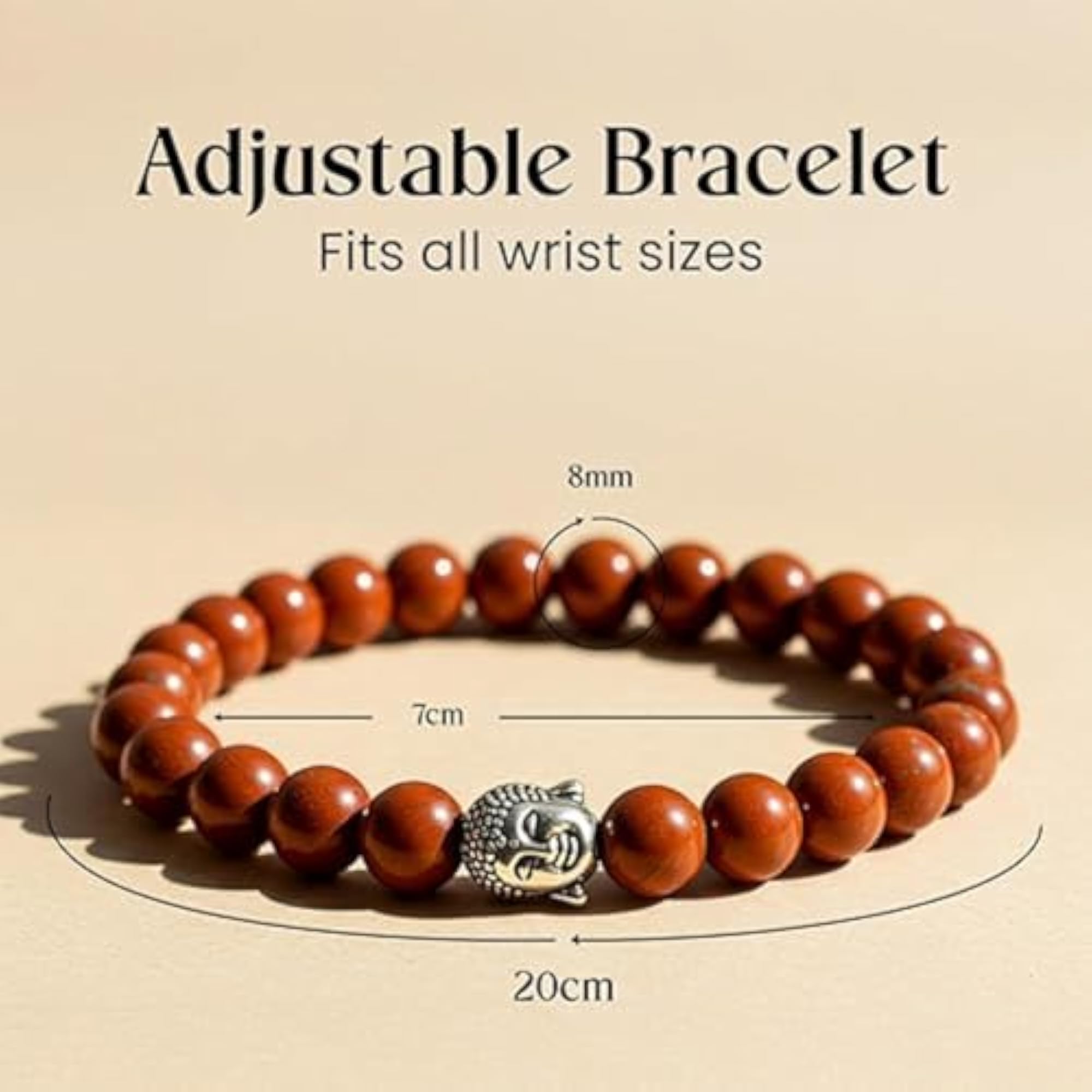 Natural Red Jasper 8mm Round Beaded Bracelet, Unisex Gift