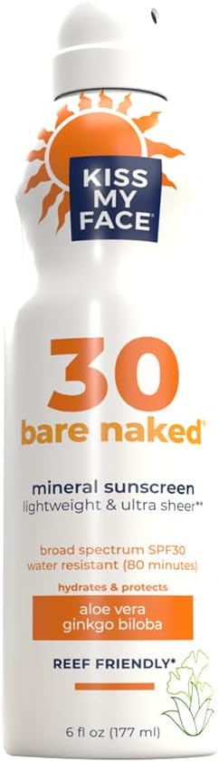 Bare Naked Mineral Sunscreen - Reef-Friendly, Water-Resistant SPF 30 - 6 oz Spray Can (Pack of 1)
