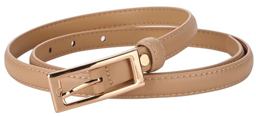 Women's Skinny Genuine Leather Belt Thin Waist Belt with Gold Buckle3