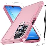 RMOCR Case for Samsung Galaxy A17 5G Phone Cover with Screen Protector+Camera Lens Cover,Military Grade Heavy Duty Shockproof PhoneCase with Wrist Lanyard Strap for Sam A17,Cute Pink