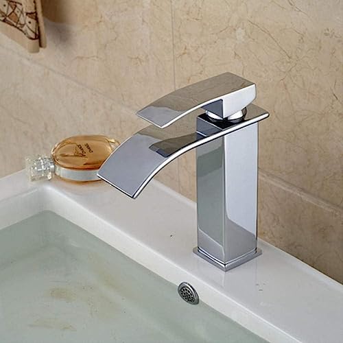 Grifo de latón cromado con caño cascada rectangular para lavabos de diseño exclusivo 5