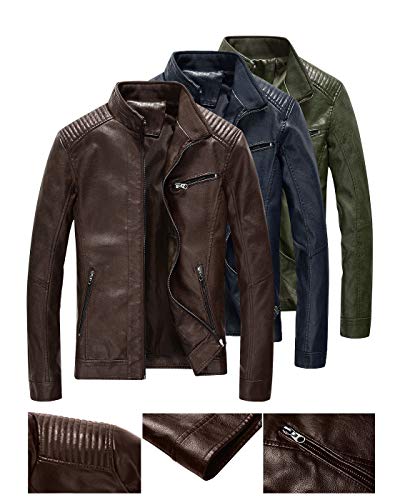 Image of Leather Jacket Men Black Slim Fit Motorcyle Lightweight