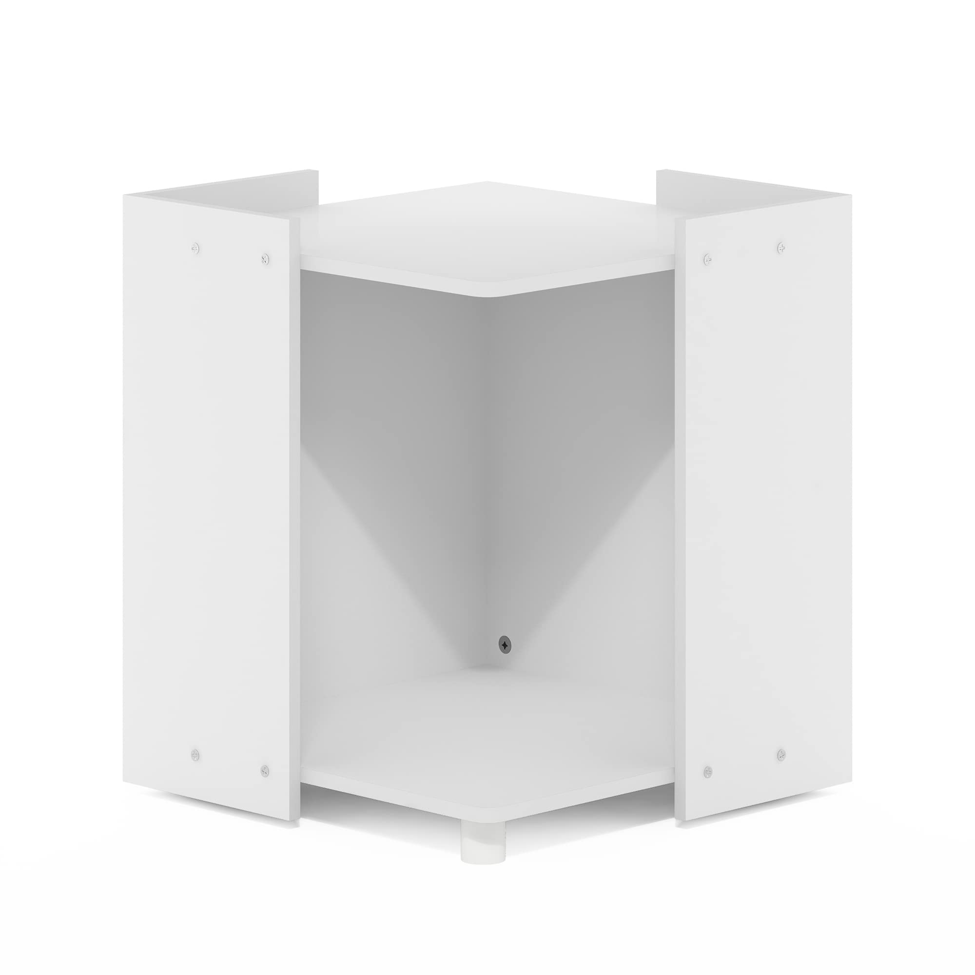 Furinno PELI Side Table, 2-Tier Square End Table with Storage Shelf, Cube Night Stand, Bedside Table, for Living Room, Bedroom, Solid White