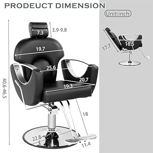 Black Salon Chair for Hair Stylist, Barber Chairs for Barbershop Home, Reclining Styling Hair Armchair with Hydraulic Pump,360°Rotation,Recline Beauty Hairdress Armchair(Sliver Black)