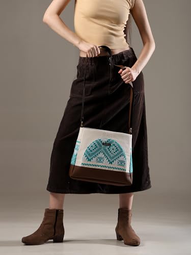 Image of ENSAC Women's Premium Cotton /Full Sling Shoulder Bag | Ladies Purse Handbag | Special & Luxury Gift (SLING-U LEAF-DARK BROWN)