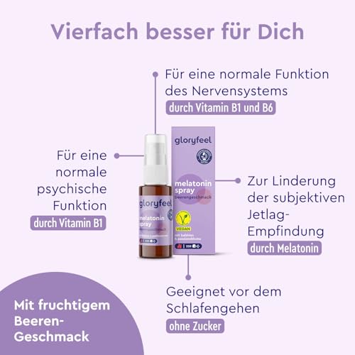 Melatonin Spray Beere - Premium: 5-fach höher dosiert* für 220 Tage + Passionsblume, Baldrian, Melisse, Lavendel, Vitamin B6 & B1 - Sleep Spray ohne Alkohol, Zuckerfrei und Vegan