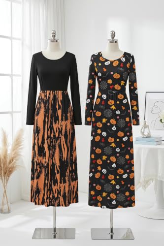 Image of AUSELILY Womens Long Sleeve Maxi Dress Casual Empire Waist with Pockets