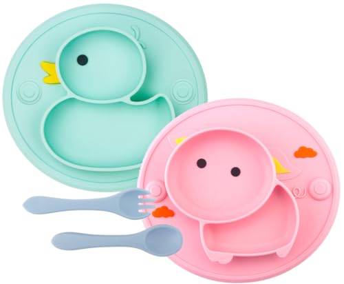 Image of Qshare Toddler Plate, Portable Baby Plates for Toddlers and Kids, BPA-Free Strong Suction Plates for Toddlers, Dishwasher & Microwave Safe Silicone Placemat 9x6x1.4 inch