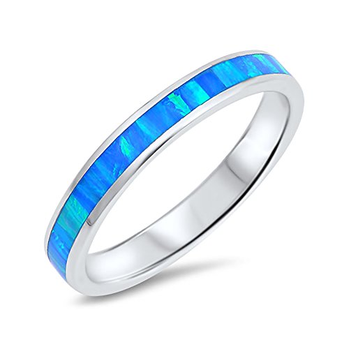 Blue Apple Co. 2mm Full Eternity Stackable Band Ring Lab Created Opal 925 Sterling Silver Choose Color