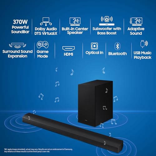 Image of Samsung 370 W 3.1 ch (HW-B650D /XL) Dolby Soundbar, Center Firing Speakers, Surround Sound Expansion, DTS Virtual:X, Bluetooth, HDMI, Optical in (Black)
