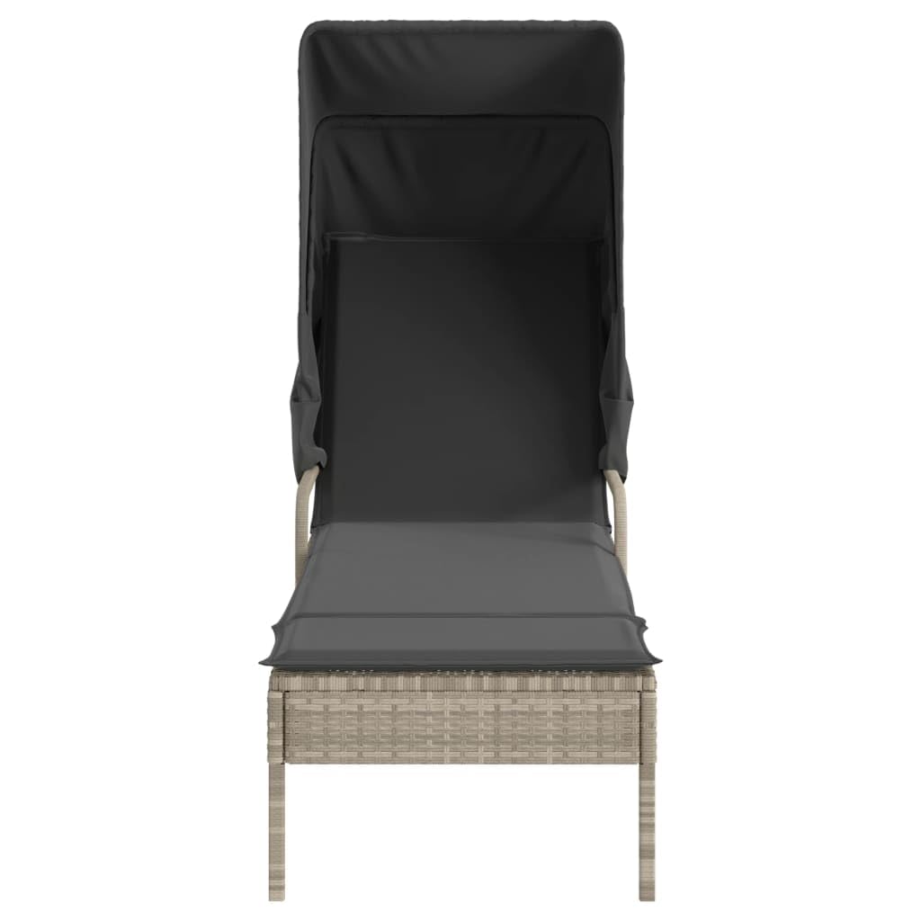 Rantry Lettino con Baldacchino e Tavolino Grigio Chiaro in Polyrattan,Arredo,Lettini Prendisole, Divano Letto Mobili, Lettino da Piscina, Lettino Prendisole da Giardino
