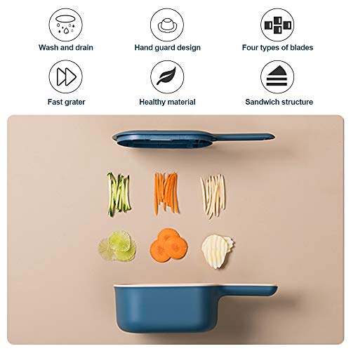 Vegetable Chopper Slicer with Container, 4 Interchangeable Blades Food Choppers Cutter and Dicers for Garlic, Cabbage, Carrot, Potato, Tomato, Fruit - Thumbnail 4