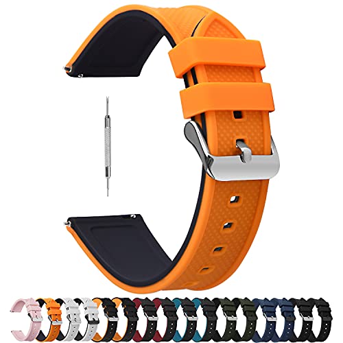 Fullmosa Bracelet de Montre 18mm 19mm 20mm 22mm 24mm,Bracelet Montre à Libération Rapide en Silicone Souple Caoutchouc,Orange Citrouille Dessus+Noir Dessous 22mm