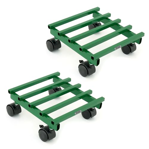 Image of Urban Plant Metal Caddy with Wheels, Heavy-Duty Rolling Stand for Indoor and Outdoor Planters, Sturdy Design, Perfect for Home and Garden (Green Square - Pack of 2)