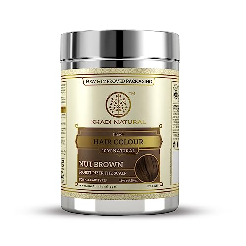 Khadi Natural Nut Brown Hair Color | Herbal & Chemical-Free | Covers Gray Hair Naturally | Enriched with Organic Ingredients | Provides Healthy-Looking Hair | 150g