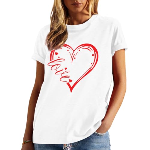 Image of Valentines Shirts for Women Valentine Love Heart Printed Graphic Tshirt Cute Girls Casual Top