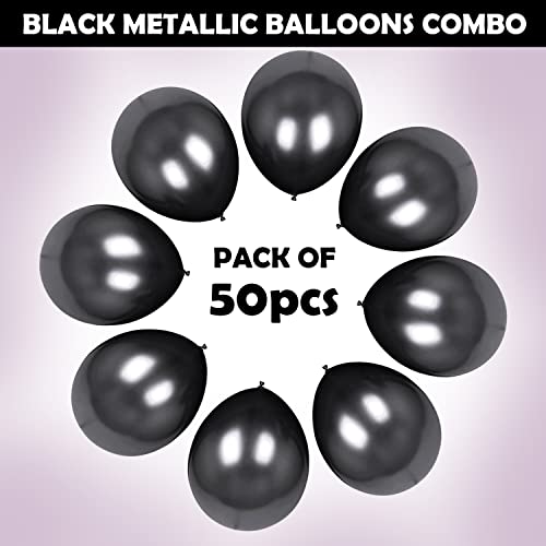 Image of Party Propz Black Metallic Balloons - Set of 50 Pcs Metallic Balloons Black | balloons for decoration | birthday balloons for decoration | balloon decoration for birthday | balloons for birthday's