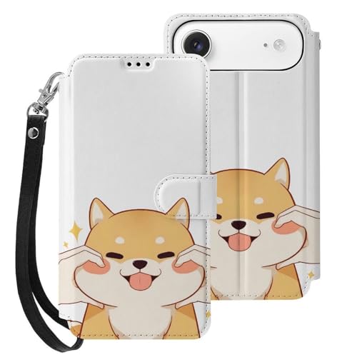 iPhone17Air用ケース 手帳型 柴犬 かわいい 犬柄 アイフォン17Air用ケース 財布型 2025年新型 スマホケース PUレザー カード収納 スタンド機能 サイドマグネット ストラップ付き