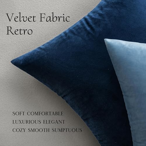 Image of MIULEE 28x28 Inch Euro Sham Velvet Pillow Covers, Set of 2 Large Square Decorative Pillows -Dark Blue Super Soft for King Bed, Sofa, Couch, Accent Chairs with Hidden Zipper