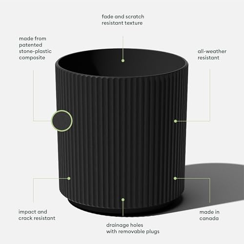 Image of Veradek Mason Series Demi Planter - Large Round Planter for Indoor or Outdoor Patio /Balcony | Made from Plastic & Concrete with Drainage Holes | Modern Decor for Flowers, Trees, Tall Plants