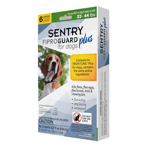 Sentry Fiproguard Plus for Dogs, Flea and Tick Prevention for Dogs (23-44 Pounds), Includes 6 Month Supply of Topical Flea Treatments