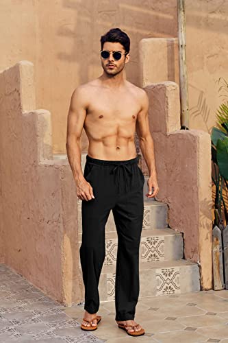 Mens Linen Pants Yoga Beach Loose Fit Casual Summer Elastic Waist Drawstring Trousers with Pockets2