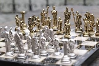 Chess Set Vintage ​Mythology Chessmen Handcrafted Chess Pieces Handmade Wooden Chess Board 10"x10" Decorative Gift Idea for Dad, Husband, Son and Anyone for Birthday